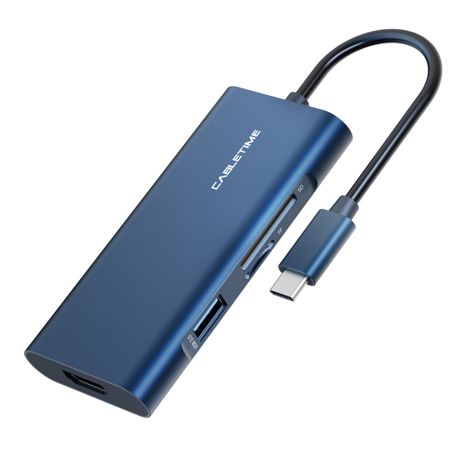 5210131038376 CABLETIME docking station CMHD71, 7 θυρών, USB-C, 100W, 4K, μπλε - Image 1