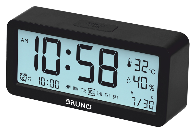 BRN-0128 BRUNO ξυπνητήρι BRN-0128 με μέτρηση θερμοκρασίας και υγρασίας, μαύρο - Image 1