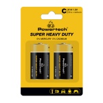 POWERTECH μπαταρίες Zinc Carbon Super Heavy Duty PT-1221, R14 1.5V, 2τμχ