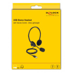 DELOCK headphones με μικρόφωνο 27178, stereo, USB, volume control, μαύρα - Image 3