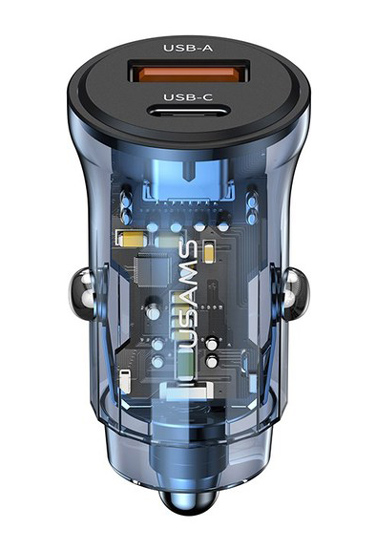 CC164CC02 USAMS φορτιστής αυτοκινήτου US-CC164, USB & USB-C, 30W, μπλε - Image 1