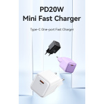 USAMS φορτιστής τοίχου US-CC183, USB-C θύρα εξόδου, 20W PD, μωβ - Image 2