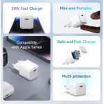 USAMS φορτιστής τοίχου US-CC186, USB-C θύρα εξόδου, 30W PD, λευκός - Image 3