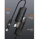 CABLETIME USB hub CT-HUBT3-PB, 4x θυρών, 5Gbps, USB/USB-C σύνδεση, μαύρο - Image 3