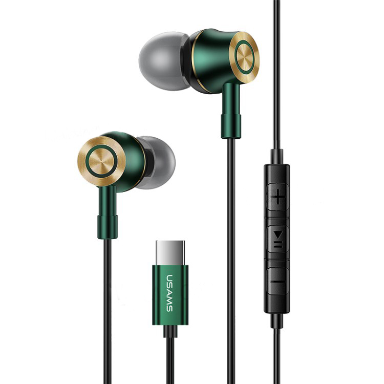 HSEP4302 USAMS earphones με μικρόφωνο US-SJ482, USB-C, Φ10mm, 1.2m, πράσινα - Image 1