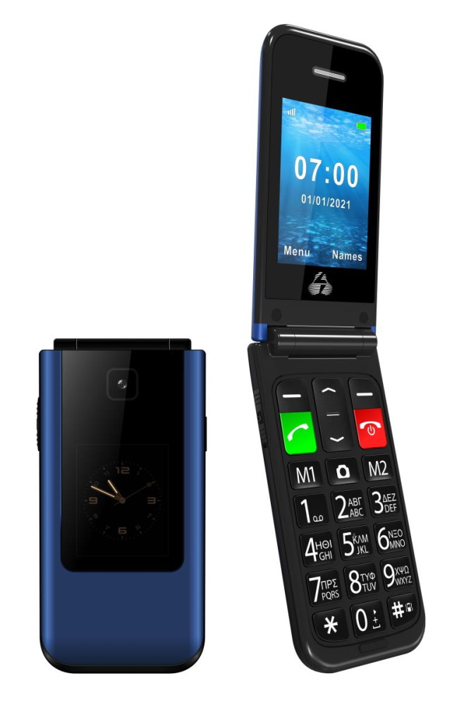 PTM-26 POWERTECH Κινητό Τηλέφωνο Sentry Dual II, 2 οθόνες, SOS Call, μπλε - Image 1