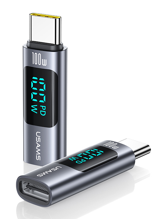 SJ682TC01 USAMS αντάπτορας USB-C US-SJ682 με οθόνη, 100W, γκρι - Image 1