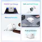 USAMS φορτιστής τοίχου US-YX με καλώδιο Lightning, USB-C 20W, λευκός - Image 2