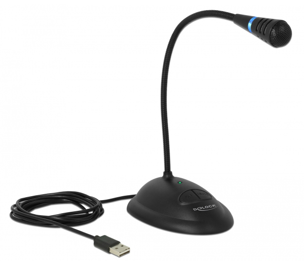 65871 DELOCK μικρόφωνο με βάση και mute button 65871, USB, 1.7m, μαύρο - Image 1