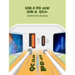 LDNIO φορτιστής τοίχου A2526C με καλώδιο, USB & USB-C, 45W PD, λευκός - Image 4