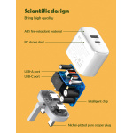 LDNIO φορτιστής τοίχου A2526C με καλώδιο, USB & USB-C, 45W PD, λευκός - Image 5