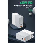 LDNIO φορτιστής τοίχου A2620C με καλώδιο, USB & USB-C, 65W PD, λευκός - Image 3