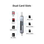 CABLETIME card reader CT-ACSD3-AG, SD/micro SD, USB/USB-C, 5Gbps, γκρι - Image 5